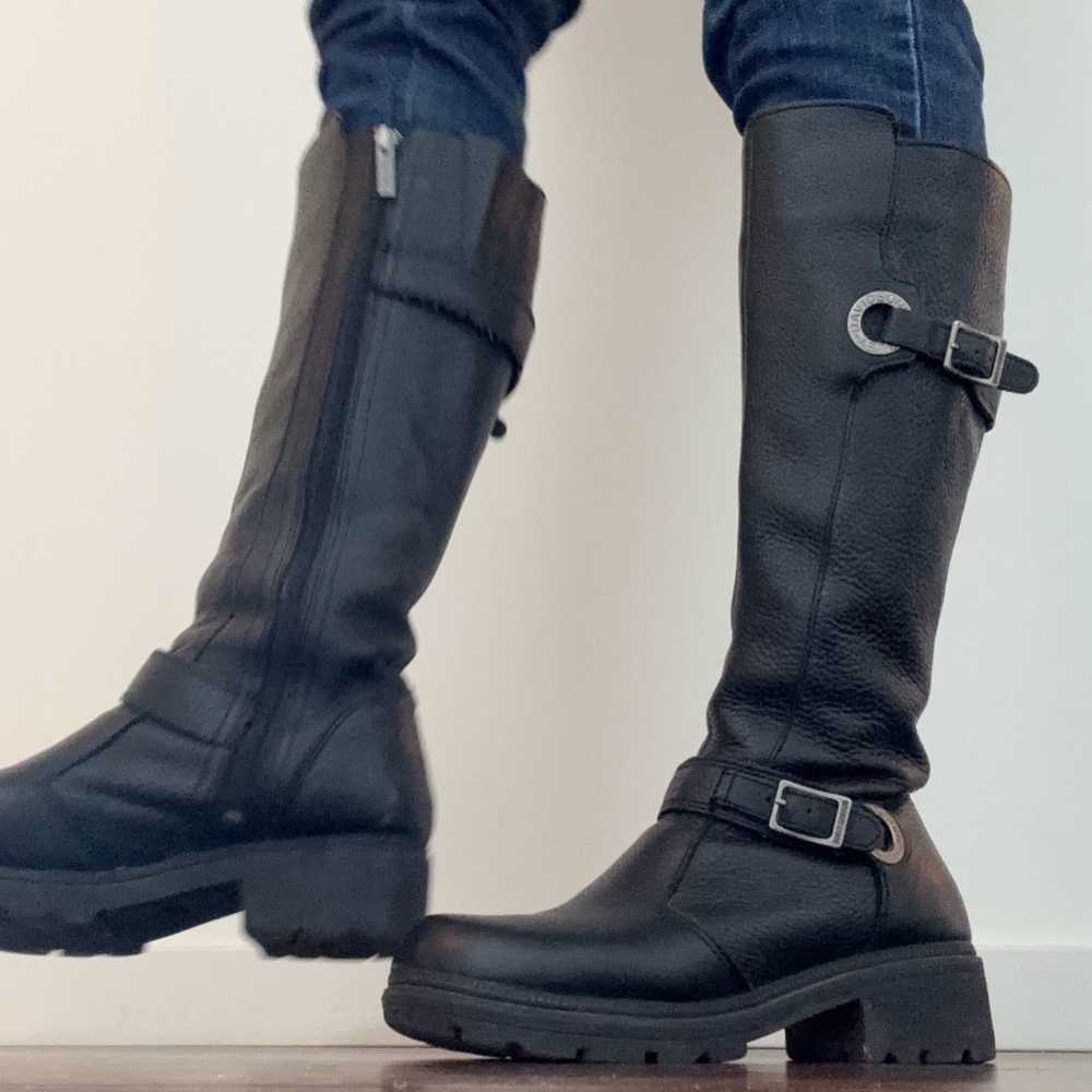 HARLEY-DAVIDSON MOTORCYCLE KNEE HIGH BOOTS ~Full Zip~ sz 8 but fits like 8 1/2